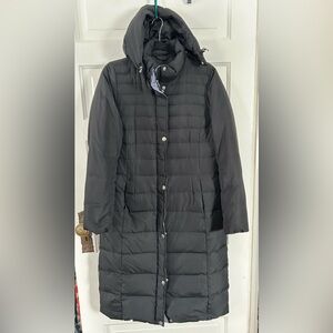 Lands' End Women's Black 80% Down Filled Puffer Maxi Coat w/Hood, Size Medium